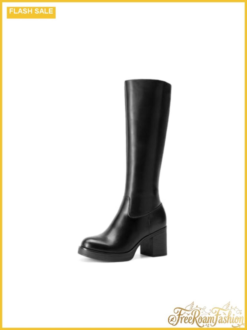 Womens Knee High Platform Boots Faux Leather Heeled Tall Boots Round Toe
